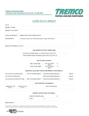 LEED Data Sheet for Gypsum Roof Board