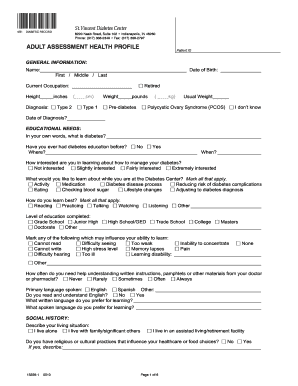 Diabetic Record Adult Assessment Health Profile