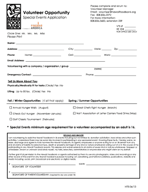 Hawaii Foodbank Volunteer Application