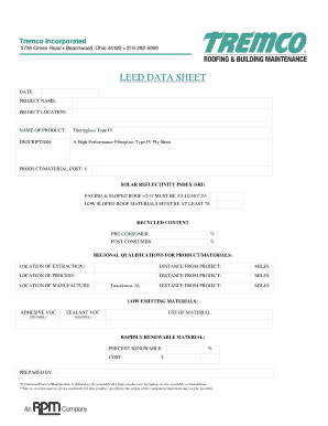 LEED Data Sheet for Thermglass Type IV