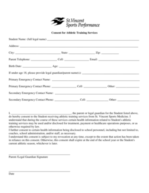 Consent for Athletic Training Services