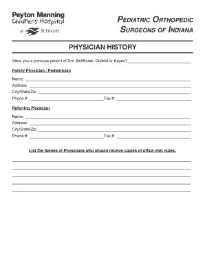Pediatric Orthopedic Surgeon Patient History Form