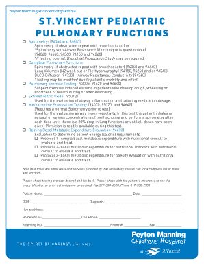 St.Vincent Pediatric Pulmonary Function Test Request