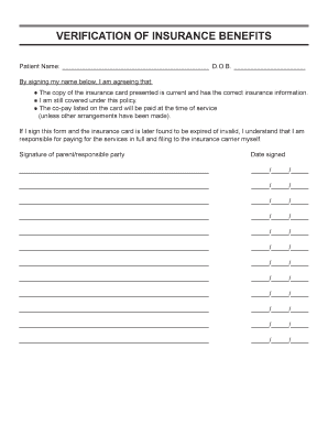 Insurance Benefits Verification Form