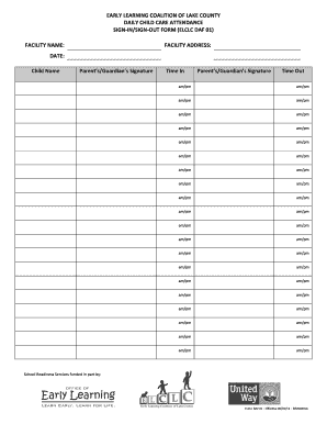 Daily Child Care Attendance Sign-In/Sign-Out Form