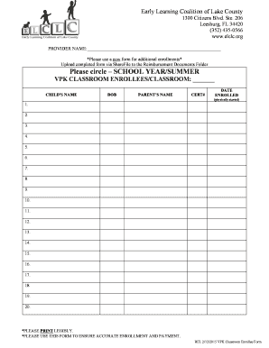 VPK Classroom Enrollee Form