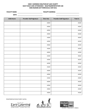 Daily Child Care Attendance Bus/Transportation Log