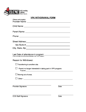 VPK Withdrawal Form