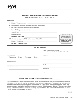 California Annual Unit Historian Report Form