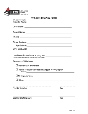 VPK Withdrawal Form
