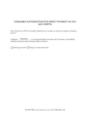 Consumer Authorization for Direct Payment via ACH