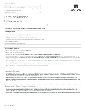 Aviva Term Assurance Application Form