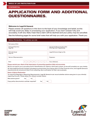 Whole of Life Protection Plan Application Form