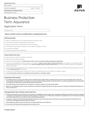 Aviva Business Protection Term Assurance Application Form