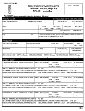 Michigan Teamsters Welfare Fund Enrollment Card