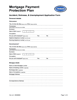 Mortgage Payment Protection Plan Application Form