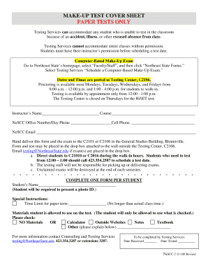 Northeast State Make-Up Test Cover Sheet
