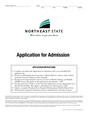 Northeast State Application for Admission