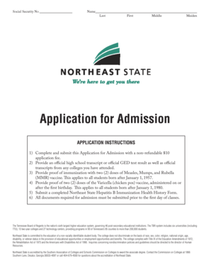 Northeast State Application for Admission