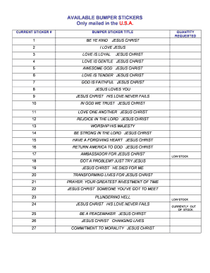 Bumper Sticker Order Form