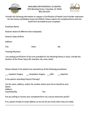 FMLA Certification of Health Care Provider Form