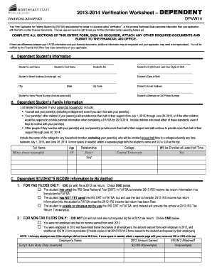 2013-2014 Dependent Verification Worksheet