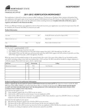 2011-2012 Verification Worksheet