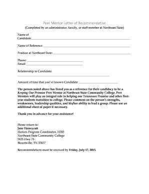 Peer Mentor Recommendation Letter - Fill Online, Printable, Fillable