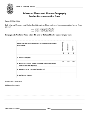 Teacher Recommendation Form