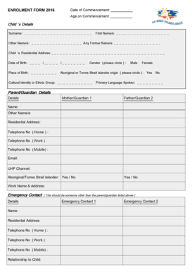 Childcare Enrolment Form 2016