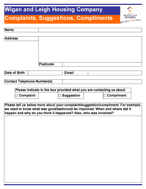 Wigan and Leigh Housing Complaint Form