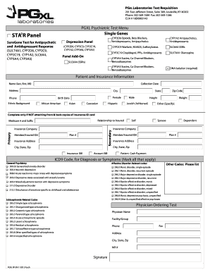 PGXL Psychiatric Test Requisition Form