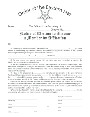Eastern Star Membership Affiliation Notice