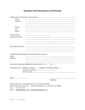 Request for Insurance Certificate