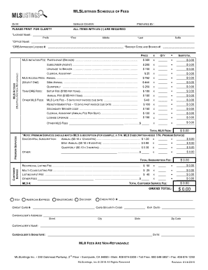 MLSListings Schedule of Fees
