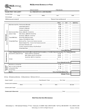 MLSListings Schedule of Fees