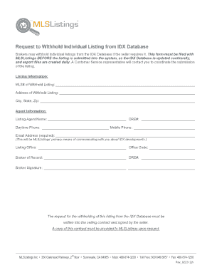 Request to Withhold Listing from IDX Database