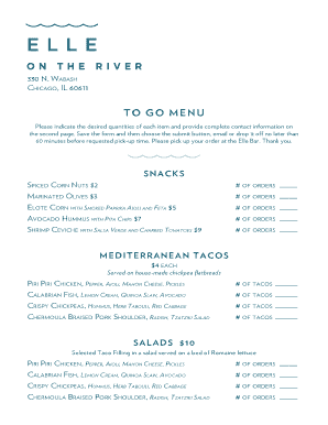 Elle Bar Food Order Form
