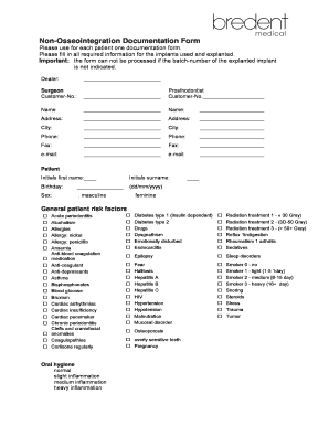 Non-Osseointegration Documentation Form