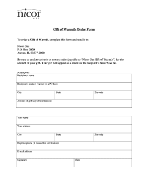 Gift of Warmth Order Form