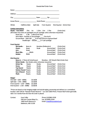 Roseda Beef Order Form