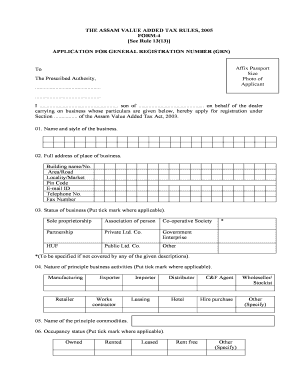 Assam Value Added Tax Registration Application