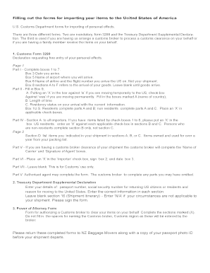 US Customs Form 3299 for Personal Effects