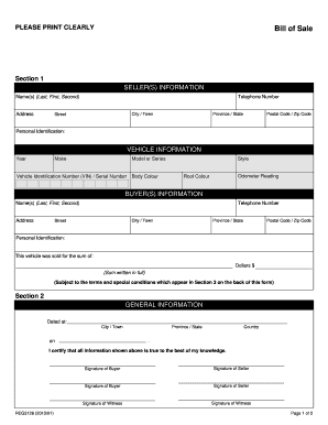 Alberta Bill of Sale for Vehicle