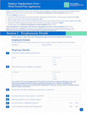 New Zealand Employer Supplementary Form