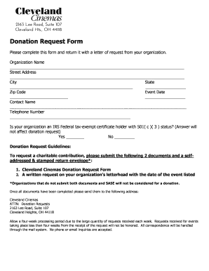 Cleveland Cinemas Donation Request Form