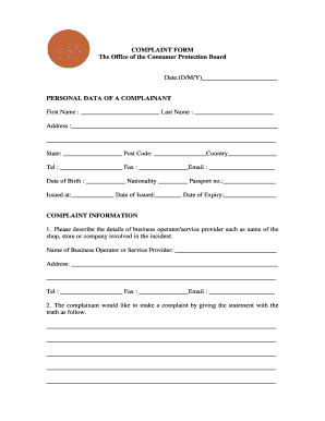Consumer Protection Board Complaint Form