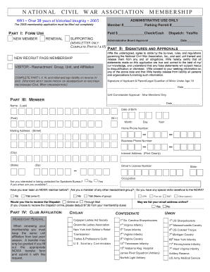 National Civil War Association Membership Application