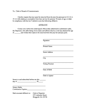 Georgia Jury Service Exemption Affidavit