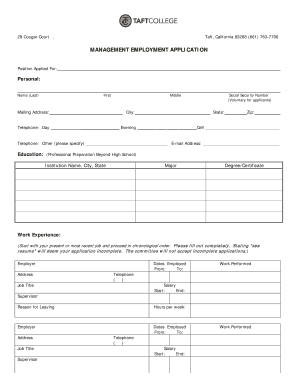 Management Employment Application